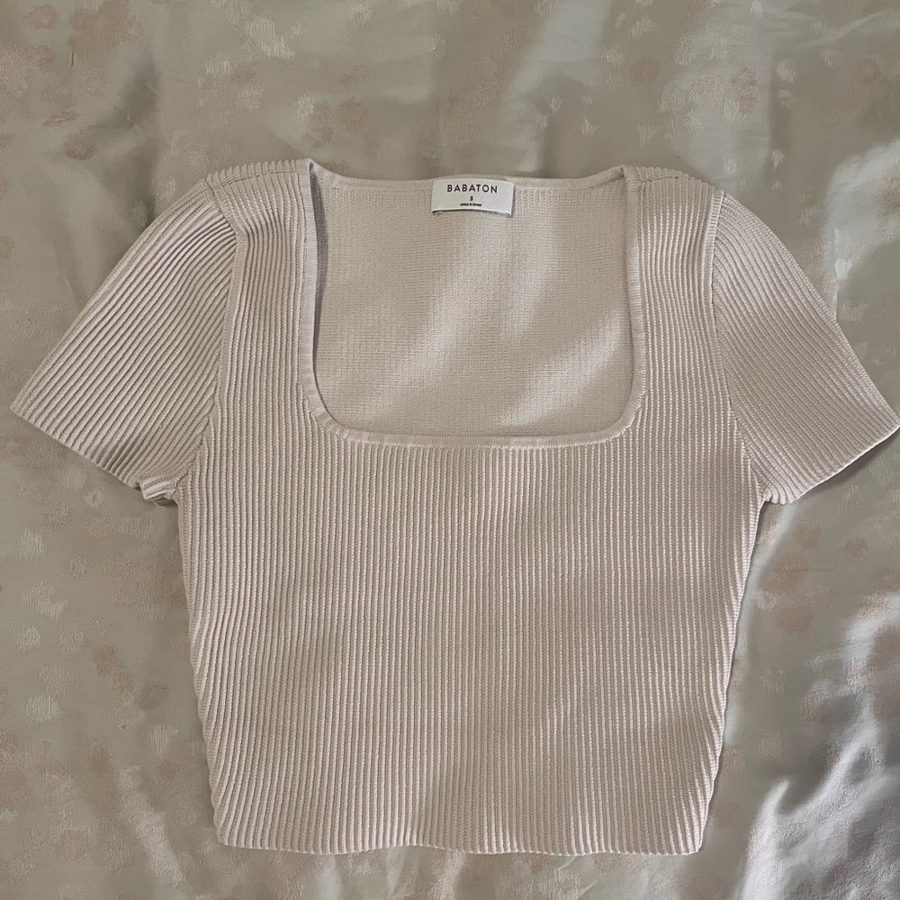 Babaton Cream Ribbed Crop Top